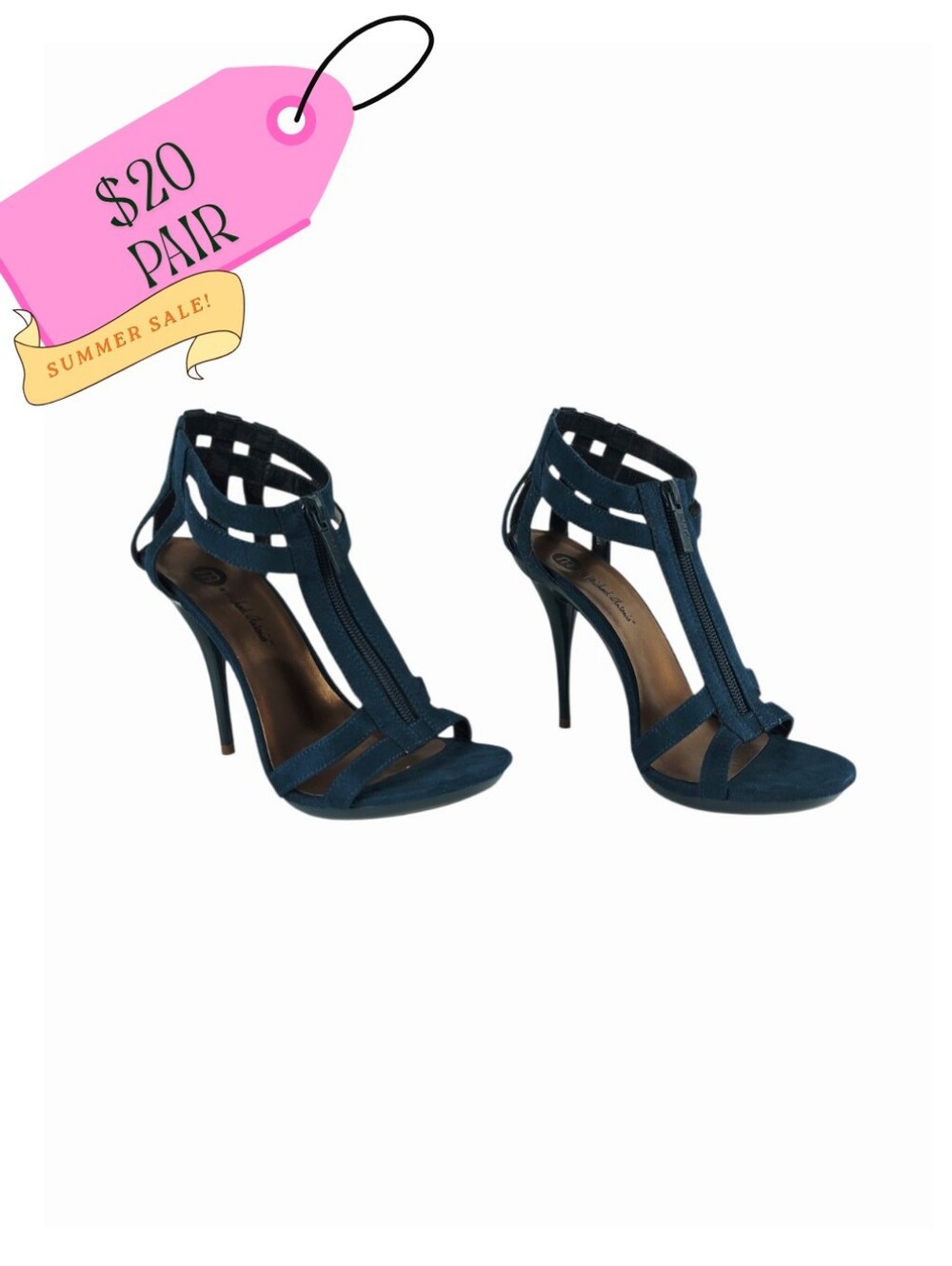 Michael Antonio Teal Strappy T‑Bar High Heel Sandals